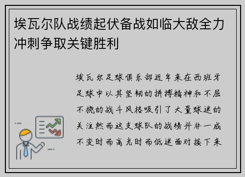 埃瓦尔队战绩起伏备战如临大敌全力冲刺争取关键胜利